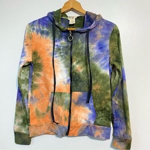 NYC  Multi-Color Tie Dyed Hoodie Zip Front size Medium